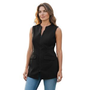 Noel Asmar Top Womans Medium Black Montego Tunic Sporty Vented Double Zip